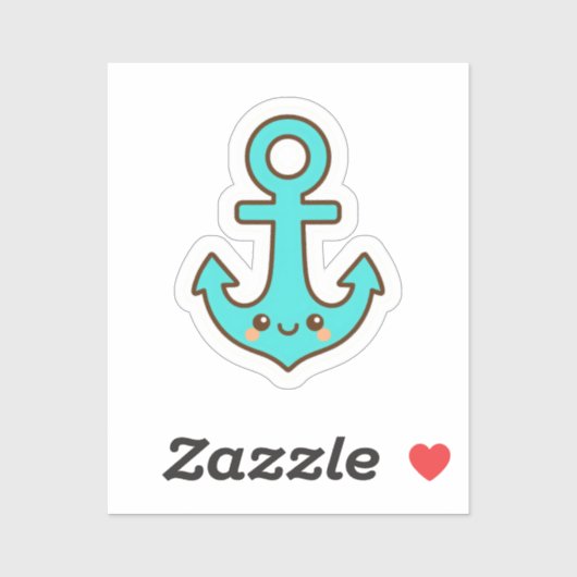 Kawaii Turquoise Anker – grillig en vrolijk Sticker (Vel)
