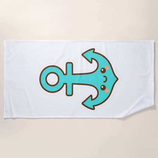 Kawaii Turquoise Anker – grillig en vrolijk Strandlaken (Voorkant)
