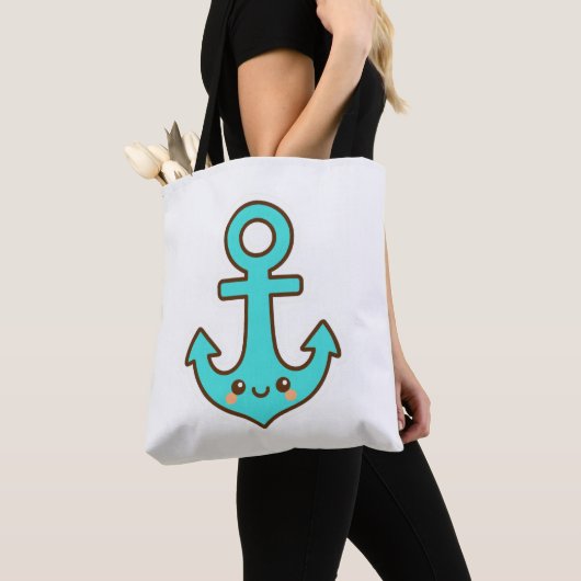 Kawaii Turquoise Anker – grillig en vrolijk Tote Bag (Dichtbij)