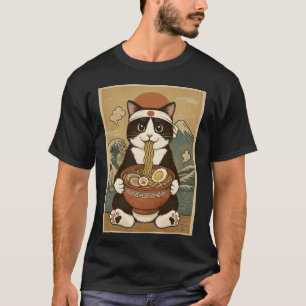 Kawaii Tuxedo Kat Japanse Ramen Noedels Lange Mouw T-shirt
