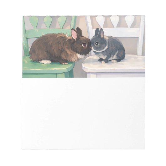 Kawaii Two Bunnies Notepad Cute Rabbit Art Notitieblok (Voorkant)