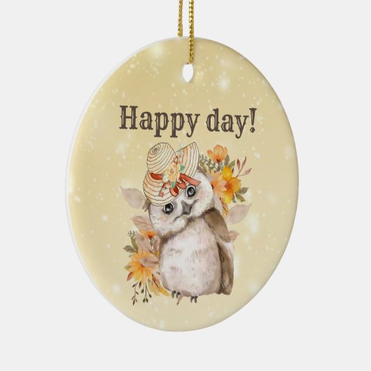 Kawaii uil met warme bladeren achtergrond keramisch ornament (Rechts)