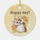 Kawaii uil met warme bladeren achtergrond keramisch ornament (Voorkant)