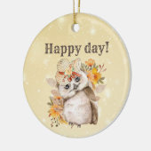 Kawaii uil met warme bladeren achtergrond keramisch ornament (Links)