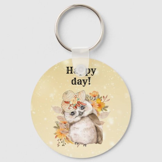 Kawaii uil met warme bladeren achtergrond sleutelhanger (Voorkant)