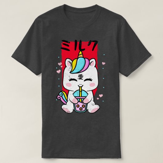 Kawaii Unicorn Drink aardbeienmelk T-shirt (Design voorkant)