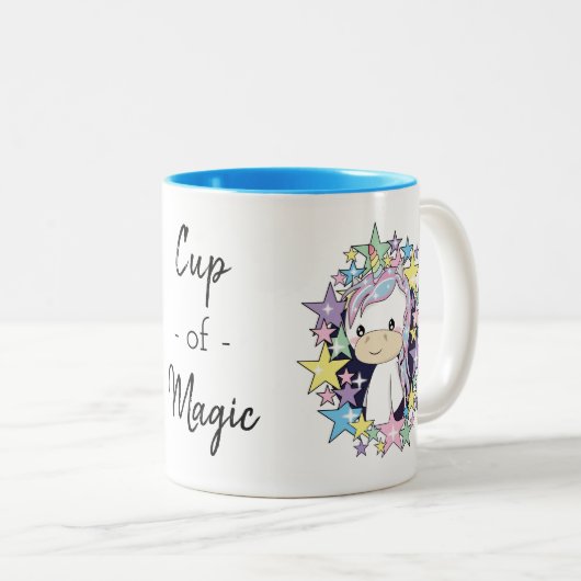 Kawaii Unicorn en Stars Cute Two-Tone Mok (Voorkant rechts)