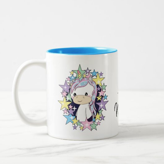 Kawaii Unicorn en Stars Cute Two-Tone Mok (Links)