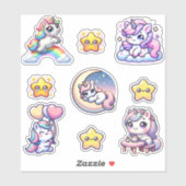 Kawaii Unicorn Fantasy Sticker Pack (Vel)