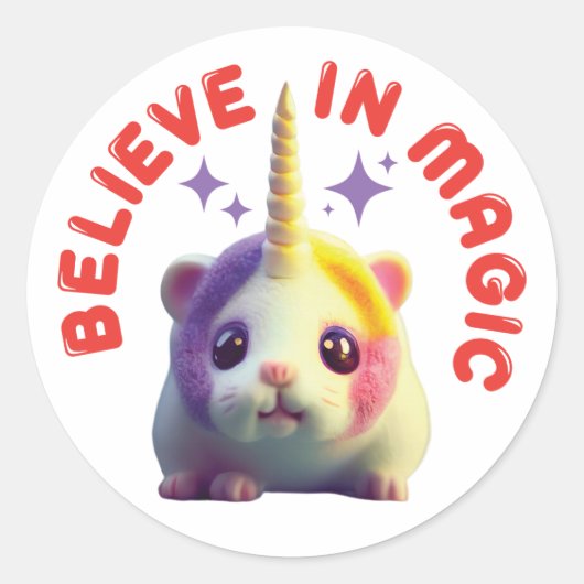 Kawaii Unicorn Hamster gelooft in magische Sticker (Voorkant)