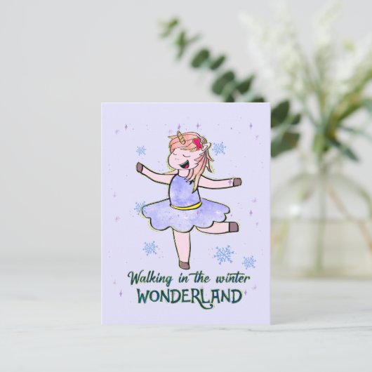 Kawaii Unicorn | Lopen tijdens de winter Briefkaart (Staand voorkant)