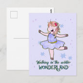 Kawaii Unicorn | Lopen tijdens de winter Briefkaart (Voorkant / Achterkant)