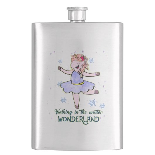 Kawaii Unicorn | Lopen tijdens de winter Flacon (Voorkant)