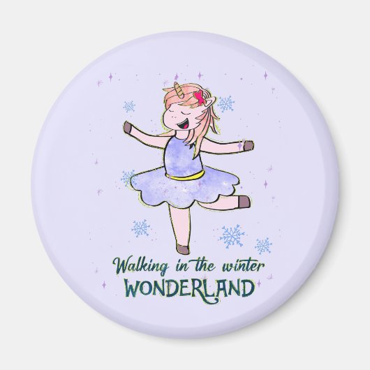 Kawaii Unicorn | Lopen tijdens de winter Magneet (Voorkant)