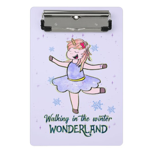 Kawaii Unicorn | Lopen tijdens de winter Mini Klembord (Voorkant)