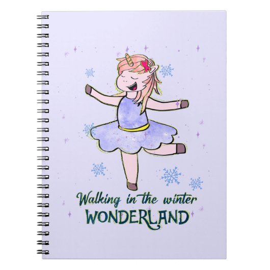 Kawaii Unicorn | Lopen tijdens de winter Notitieboek (Voorkant)