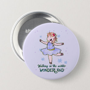 Kawaii Unicorn Lopen tijdens de winter Ronde Button 7,6 Cm