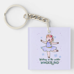 Kawaii Unicorn Lopen tijdens de winter Sleutelhanger