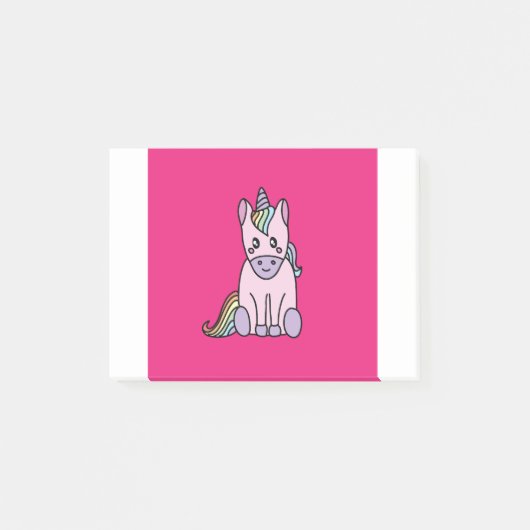 Kawaii unicorn magisch roze en regenboog post-it® notes (Voorkant)