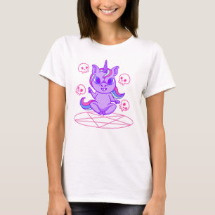 kawaii unicorn pentagram skulls t-shirt