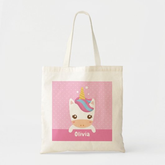 Kawaii Unicorn Pink Kinder Gepersonaliseerd Tas (Voorkant)