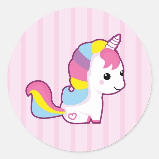 Kawaii Unicorn Ronde Sticker (Voorkant)