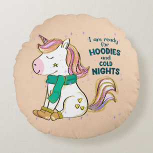 Kawaii Unicorn Winter en Hoodies Rond Kussen