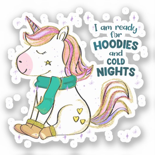 Kawaii Unicorn | Winter en Hoodies Sticker (Voorkant)