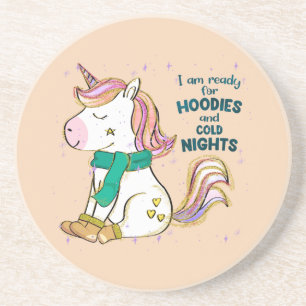 Kawaii Unicorn   Winter en Hoodies Zandsteen Onderzetter