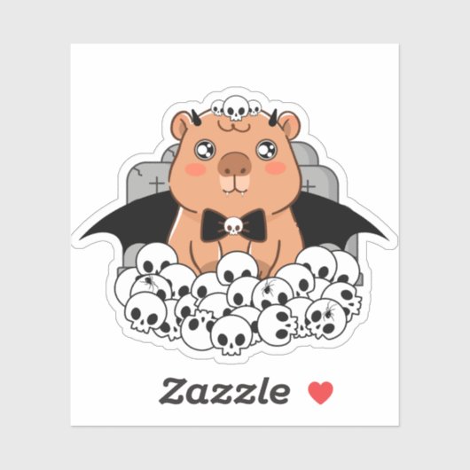 Kawaii Vampier Capybara - Griezelige Begraafplaats Sticker (Vel)