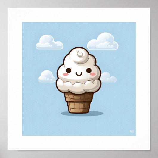 Kawaii Vanilla Ice Cream Cone Poster (Voorkant)