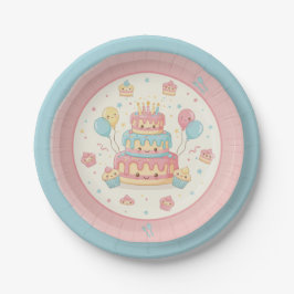 Kawaii Verjaardag - Cute Cake en Cupcakes Papieren Bordje
