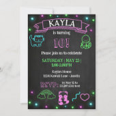 Kawaii Verjaardag Krijtbord Neon Party Uitnodiging (Voorkant)