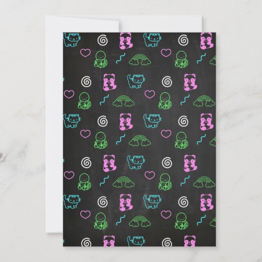 Kawaii Verjaardag Krijtbord Neon Party Uitnodiging (Achterkant)