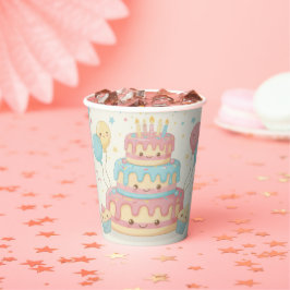 Kawaii Verjaardag - Mooie Taart en Cupcakes Papieren Bekers