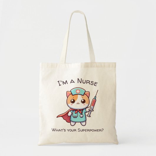 Kawaii Verpleegkundige canvas tas met Superhero ve (Voorkant)