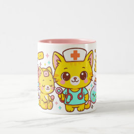 Kawaii Verpleegster Kattenduo Tweekleurige Koffiemok