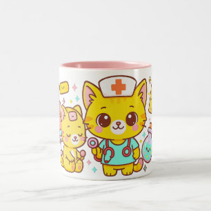 Kawaii Verpleegster Kattenduo Tweekleurige Koffiemok