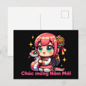 Kawaii Vietnamees Nieuwjaar Meisje & Slang Briefkaart (Voorkant / Achterkant)