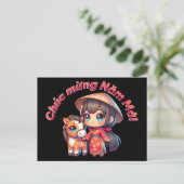 Kawaii Vietnamese New Year Girl & Horse Briefkaart (Staand voorkant)