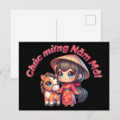 Kawaii Vietnamese New Year Girl & Horse Briefkaart (Voorkant / Achterkant)