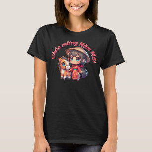 Kawaii Vietnamese Nieuwjaarsmeisje & Paard T-shirt