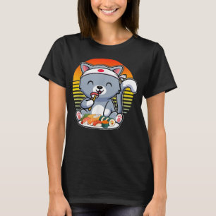 Kawaii Vintage Stijl Japanse Ramen Kat T-shirt