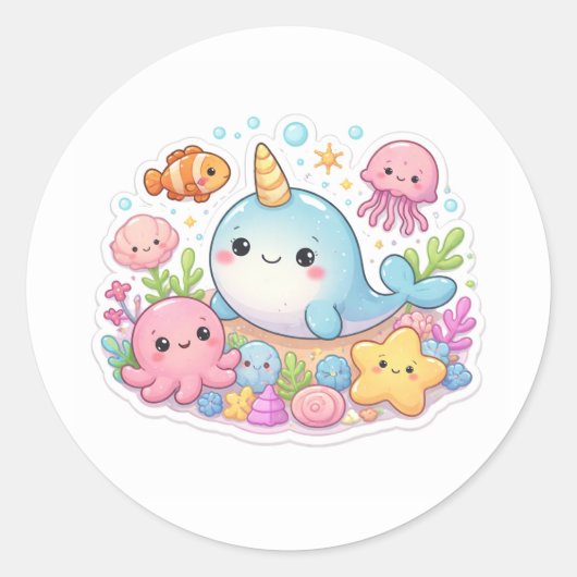 Kawaii Vissenstickers Ronde Sticker (Voorkant)
