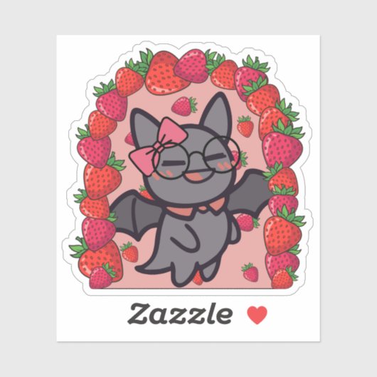 Kawaii Vleermuis Aardbeituin Esthetiek Sticker (Vel)