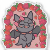 Kawaii Vleermuis Aardbeituin Esthetiek Sticker (Voorkant)