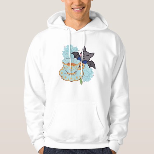 Kawaii Vleermuis en Hydrangea Theetijd Hoodie (Voorkant)