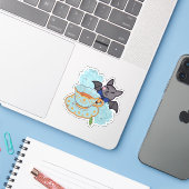 Kawaii Vleermuis en Hydrangea Theetijd Sticker (Laptop met iPhone)