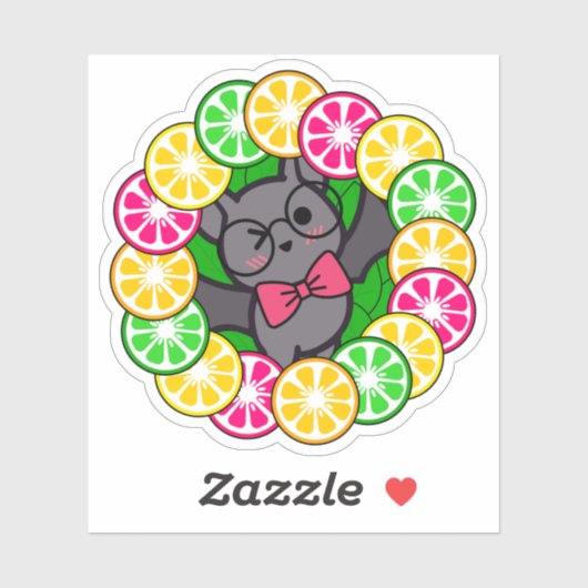 Kawaii Vleermuis Roze Grapefruit & Citrus Krans Sticker (Vel)