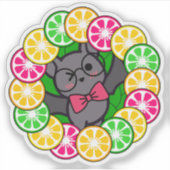 Kawaii Vleermuis Roze Grapefruit & Citrus Krans Sticker (Voorkant)